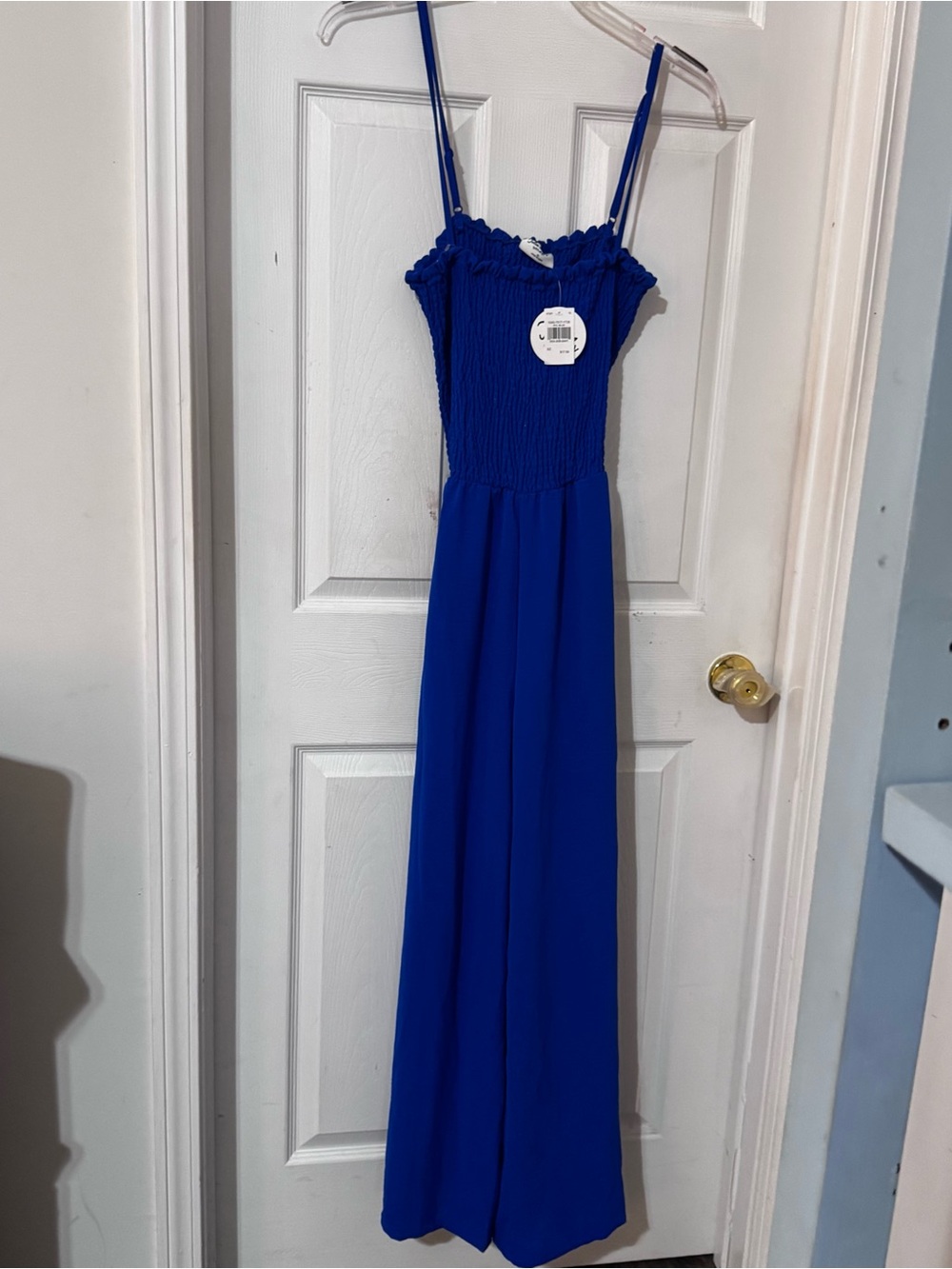 Cobalt Blue Smocked Waist Wide-Leg Jumpsuit